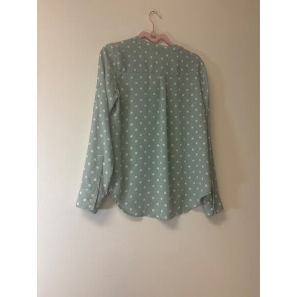 Express Shirt Womens Size xs Green Polka Dot Roll Tab Sleeve Button Front Preppy - Picture 4 of 8